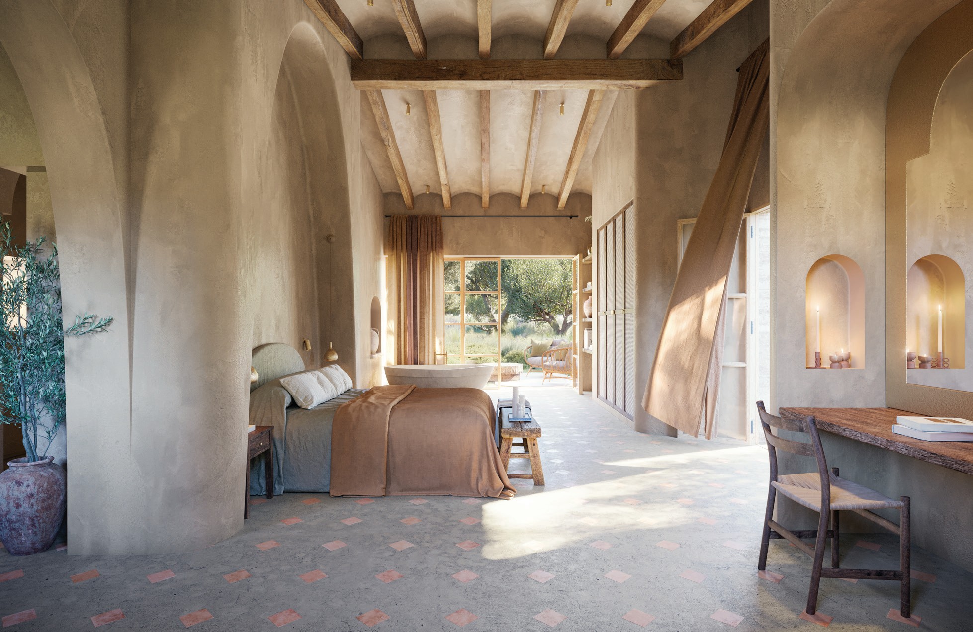 Tranquil bedroom overlooking the garden